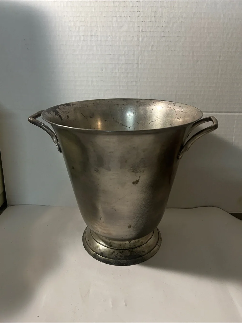 Vintage Silver-Tone Metal Ice Bucket with Handles